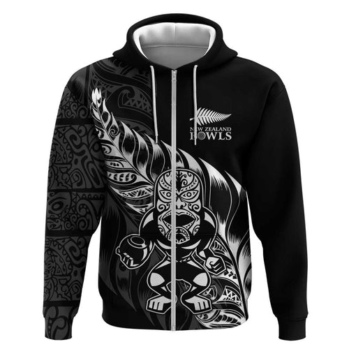 New Zealand Lawn Bowls Custom Hoodie Black Maori Warrior Tribal Silver Fern - Aussie Hoodie