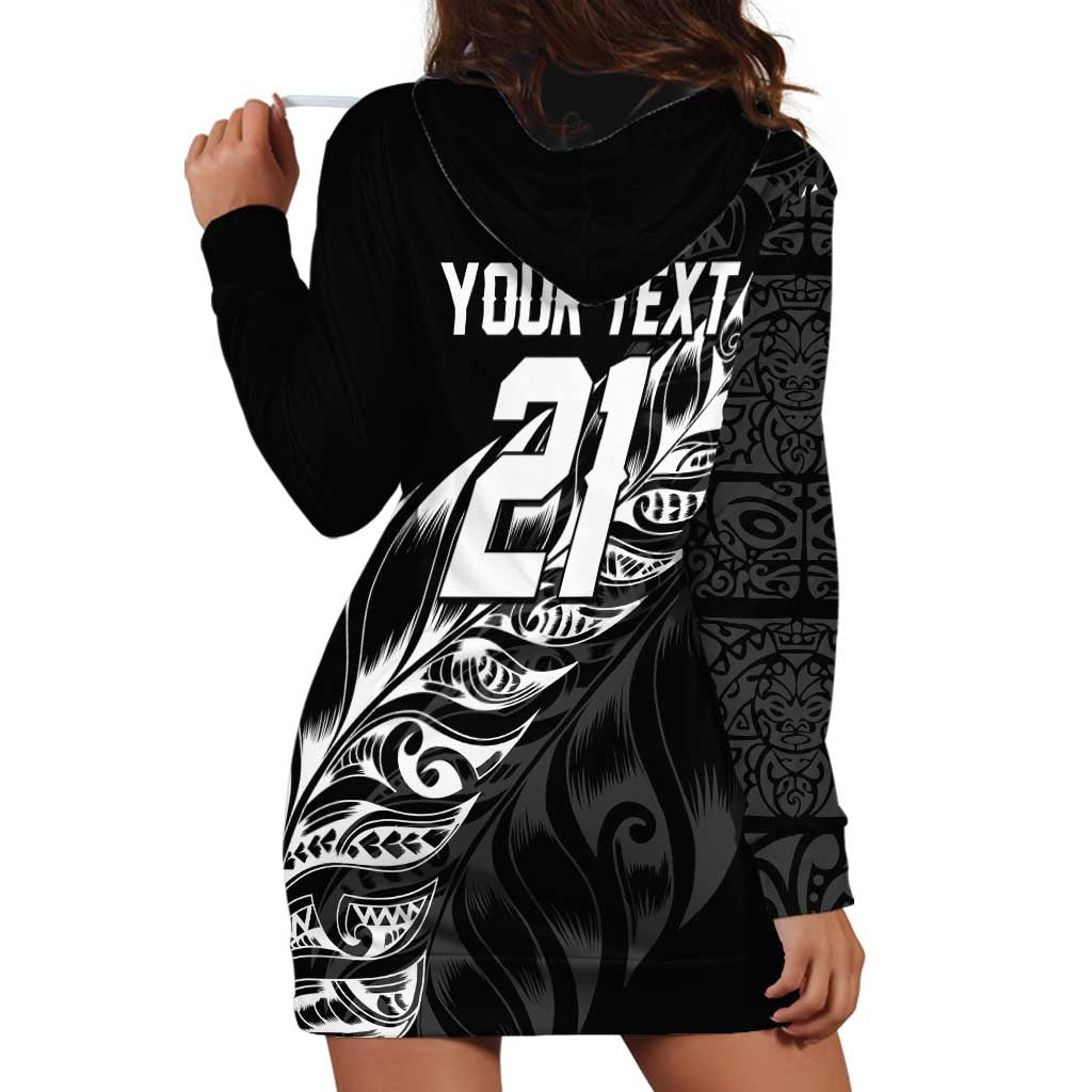 New Zealand Lawn Bowls Custom Hoodie Dress Black Maori Warrior Tribal Silver Fern - Aussie Hoodie
