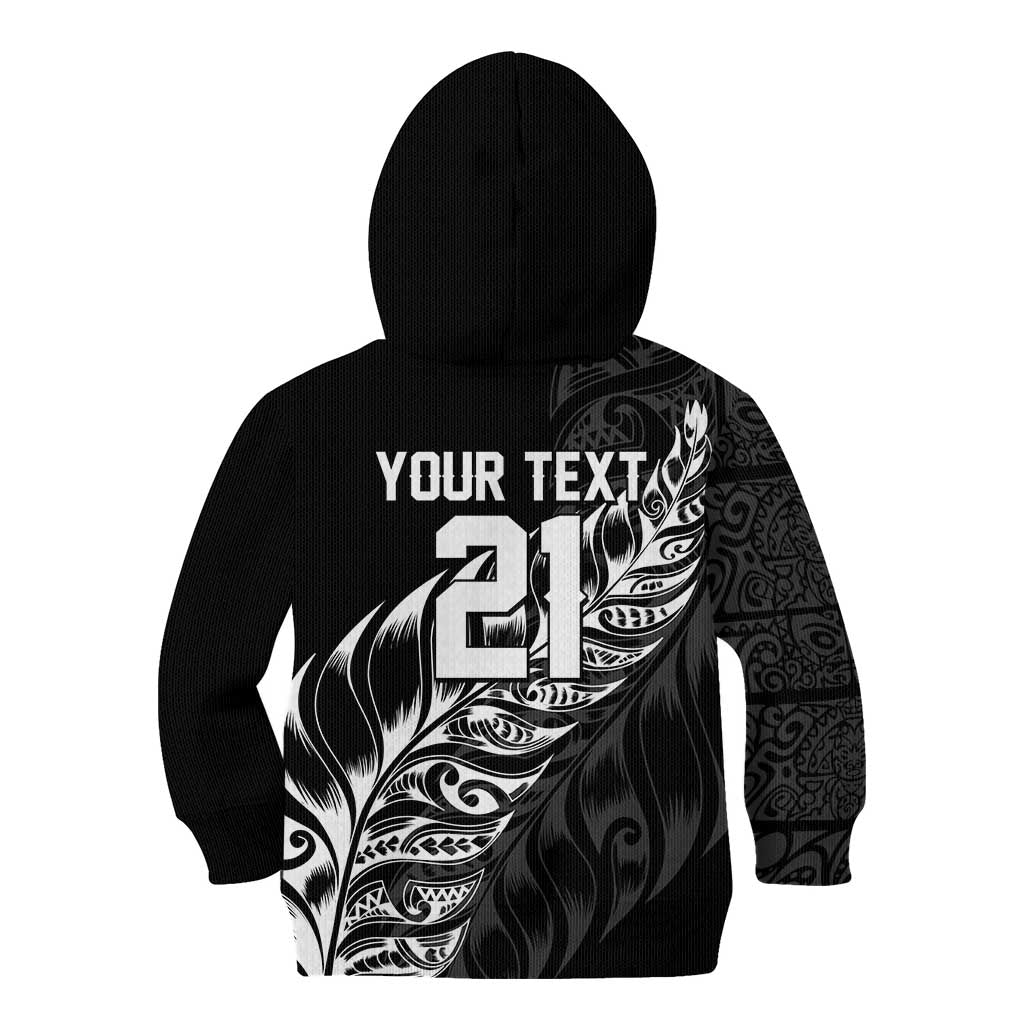 New Zealand Lawn Bowls Custom Kid Hoodie Black Maori Warrior Tribal Silver Fern - Aussie Hoodie
