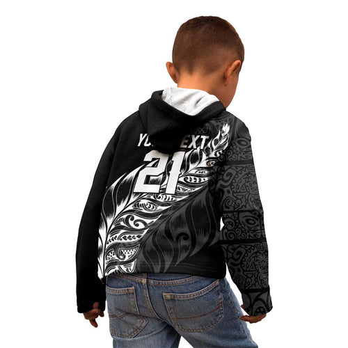 New Zealand Lawn Bowls Custom Kid Hoodie Black Maori Warrior Tribal Silver Fern - Aussie Hoodie