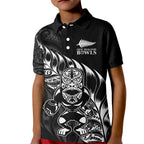 New Zealand Lawn Bowls Custom Kid Polo Shirt Black Maori Warrior Tribal Silver Fern - Aussie Hoodie