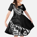 New Zealand Lawn Bowls Custom Kid Short Sleeve Dress Black Maori Warrior Tribal Silver Fern - Aussie Hoodie