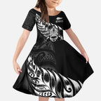 New Zealand Lawn Bowls Custom Kid Short Sleeve Dress Black Maori Warrior Tribal Silver Fern - Aussie Hoodie