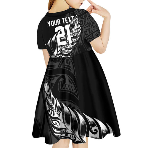 New Zealand Lawn Bowls Custom Kid Short Sleeve Dress Black Maori Warrior Tribal Silver Fern - Aussie Hoodie