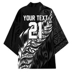 New Zealand Lawn Bowls Custom Kimono Black Maori Warrior Tribal Silver Fern - Aussie Hoodie