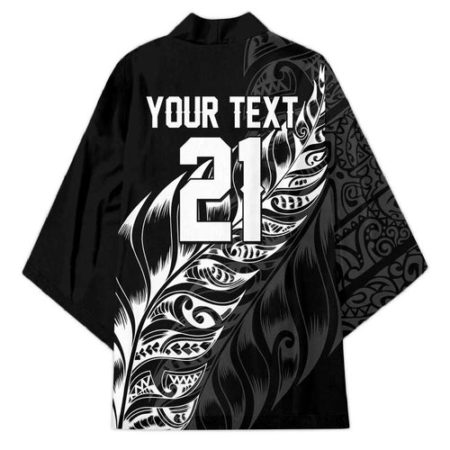 New Zealand Lawn Bowls Custom Kimono Black Maori Warrior Tribal Silver Fern - Aussie Hoodie