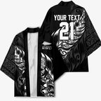New Zealand Lawn Bowls Custom Kimono Black Maori Warrior Tribal Silver Fern - Aussie Hoodie