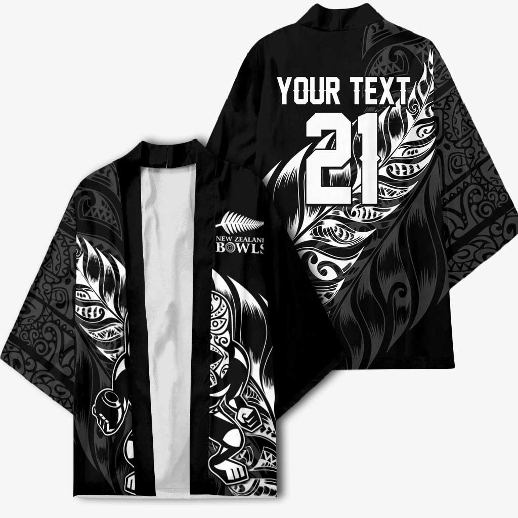 New Zealand Lawn Bowls Custom Kimono Black Maori Warrior Tribal Silver Fern - Aussie Hoodie
