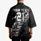 New Zealand Lawn Bowls Custom Kimono Black Maori Warrior Tribal Silver Fern - Aussie Hoodie