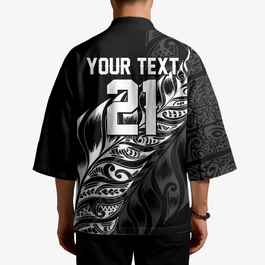 New Zealand Lawn Bowls Custom Kimono Black Maori Warrior Tribal Silver Fern - Aussie Hoodie