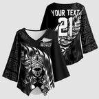 New Zealand Lawn Bowls Custom Kimono Sleeve Blouse Black Maori Warrior Tribal Silver Fern - Aussie Hoodie