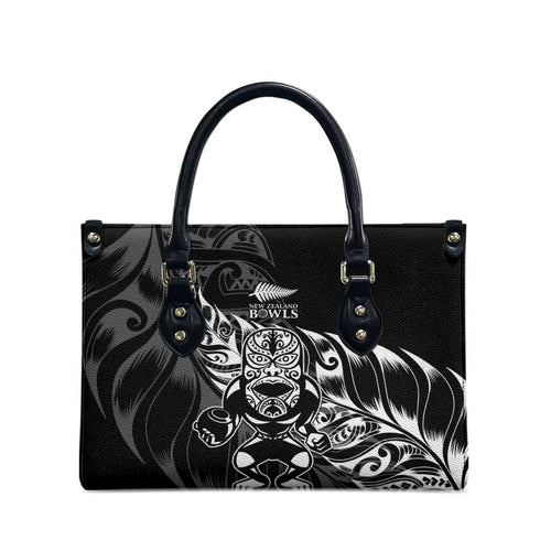 New Zealand Lawn Bowls Leather Bag Black Maori Warrior Tribal Silver Fern - Aussie Hoodie