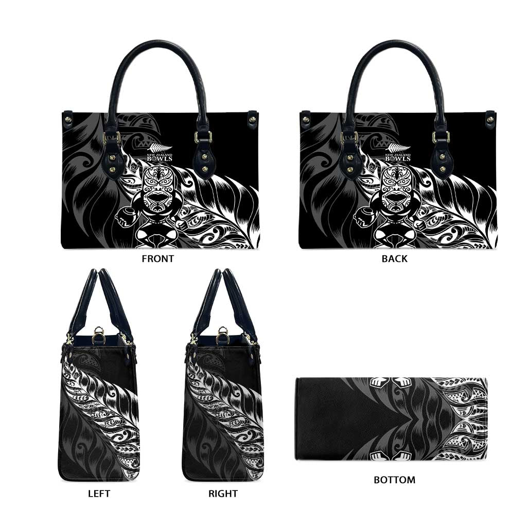 New Zealand Lawn Bowls Leather Bag Black Maori Warrior Tribal Silver Fern - Aussie Hoodie