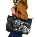 New Zealand Lawn Bowls Leather Tote Bag Black Maori Warrior Tribal Silver Fern - Aussie Hoodie