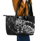 New Zealand Lawn Bowls Leather Tote Bag Black Maori Warrior Tribal Silver Fern - Aussie Hoodie