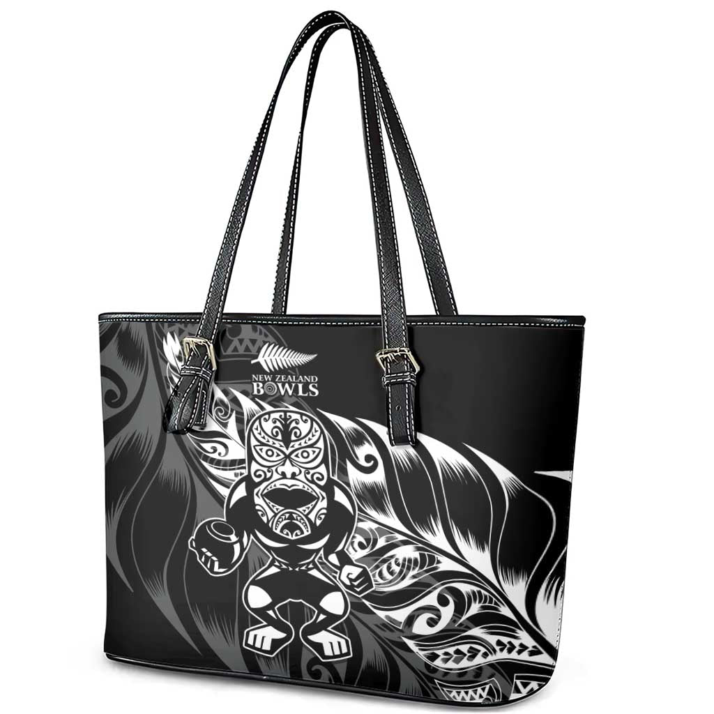 New Zealand Lawn Bowls Leather Tote Bag Black Maori Warrior Tribal Silver Fern - Aussie Hoodie