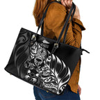 New Zealand Lawn Bowls Leather Tote Bag Black Maori Warrior Tribal Silver Fern - Aussie Hoodie