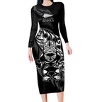 New Zealand Lawn Bowls Custom Long Sleeve Bodycon Dress Black Maori Warrior Tribal Silver Fern - Aussie Hoodie