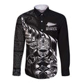 New Zealand Lawn Bowls Custom Long Sleeve Button Shirt Black Maori Warrior Tribal Silver Fern - Aussie Hoodie