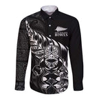 New Zealand Lawn Bowls Custom Long Sleeve Button Shirt Black Maori Warrior Tribal Silver Fern - Aussie Hoodie