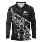 New Zealand Lawn Bowls Custom Long Sleeve Polo Shirt Black Maori Warrior Tribal Silver Fern - Aussie Hoodie