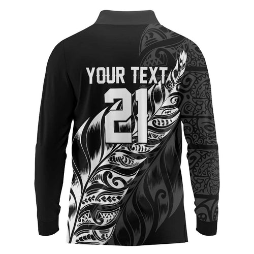 New Zealand Lawn Bowls Custom Long Sleeve Polo Shirt Black Maori Warrior Tribal Silver Fern - Aussie Hoodie