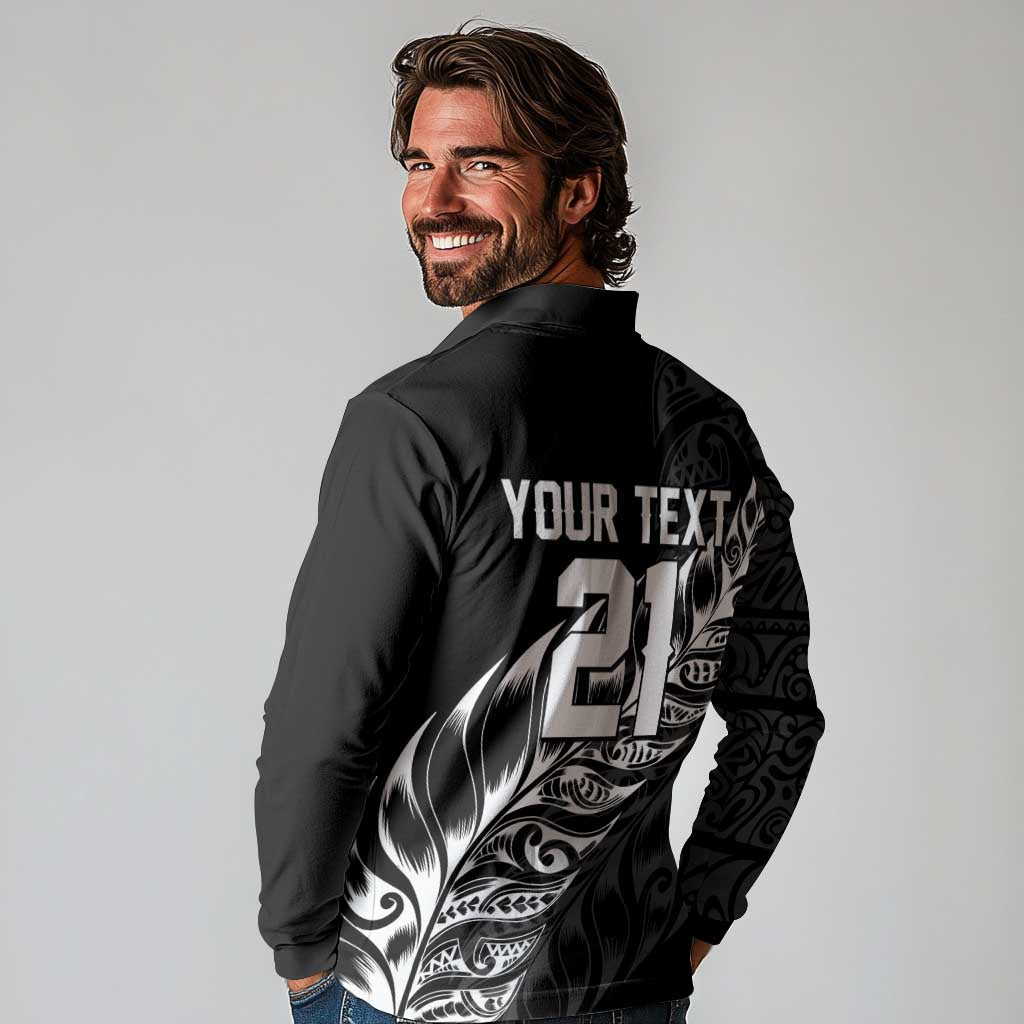 New Zealand Lawn Bowls Custom Long Sleeve Polo Shirt Black Maori Warrior Tribal Silver Fern - Aussie Hoodie