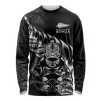 New Zealand Lawn Bowls Custom Long Sleeve Shirt Black Maori Warrior Tribal Silver Fern - Aussie Hoodie