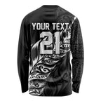 New Zealand Lawn Bowls Custom Long Sleeve Shirt Black Maori Warrior Tribal Silver Fern - Aussie Hoodie