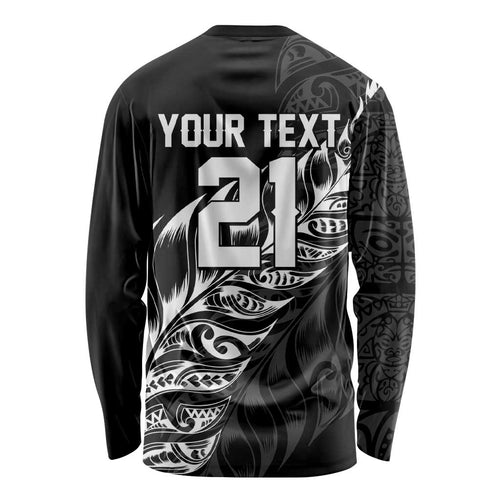 New Zealand Lawn Bowls Custom Long Sleeve Shirt Black Maori Warrior Tribal Silver Fern - Aussie Hoodie