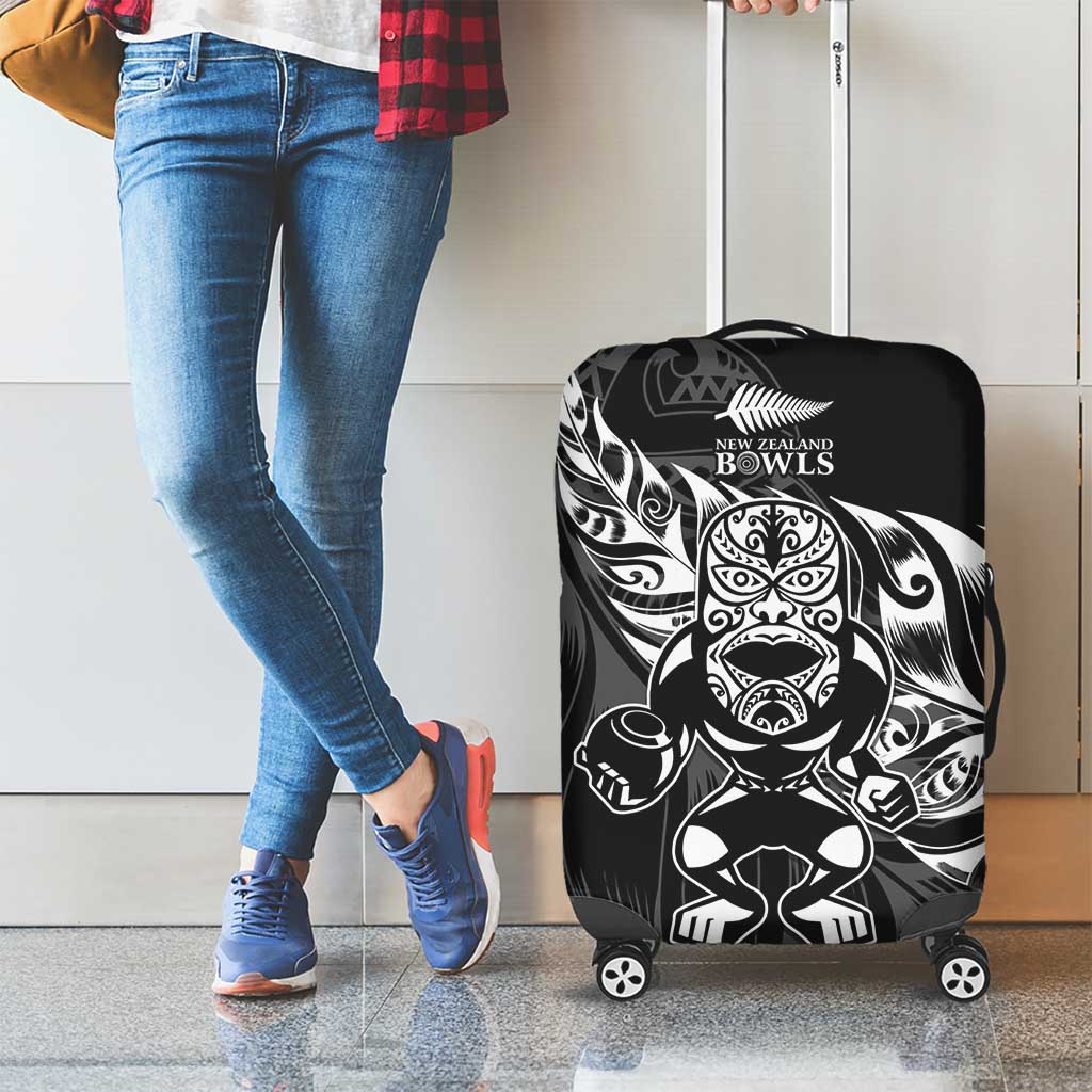New Zealand Lawn Bowls Luggage Cover Black Maori Warrior Tribal Silver Fern - Aussie Hoodie