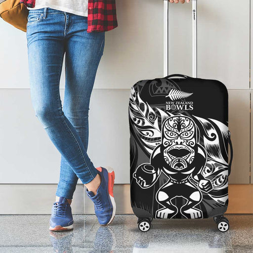 New Zealand Lawn Bowls Luggage Cover Black Maori Warrior Tribal Silver Fern - Aussie Hoodie