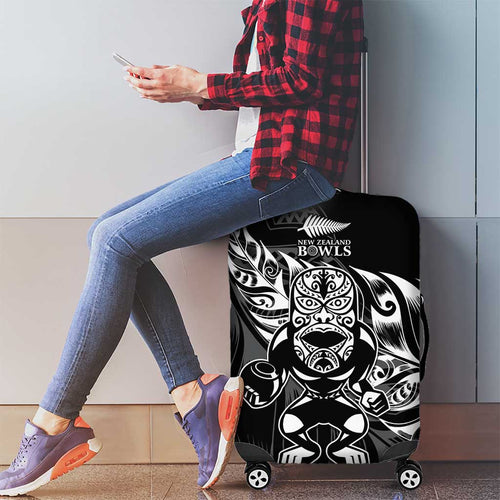 New Zealand Lawn Bowls Luggage Cover Black Maori Warrior Tribal Silver Fern - Aussie Hoodie