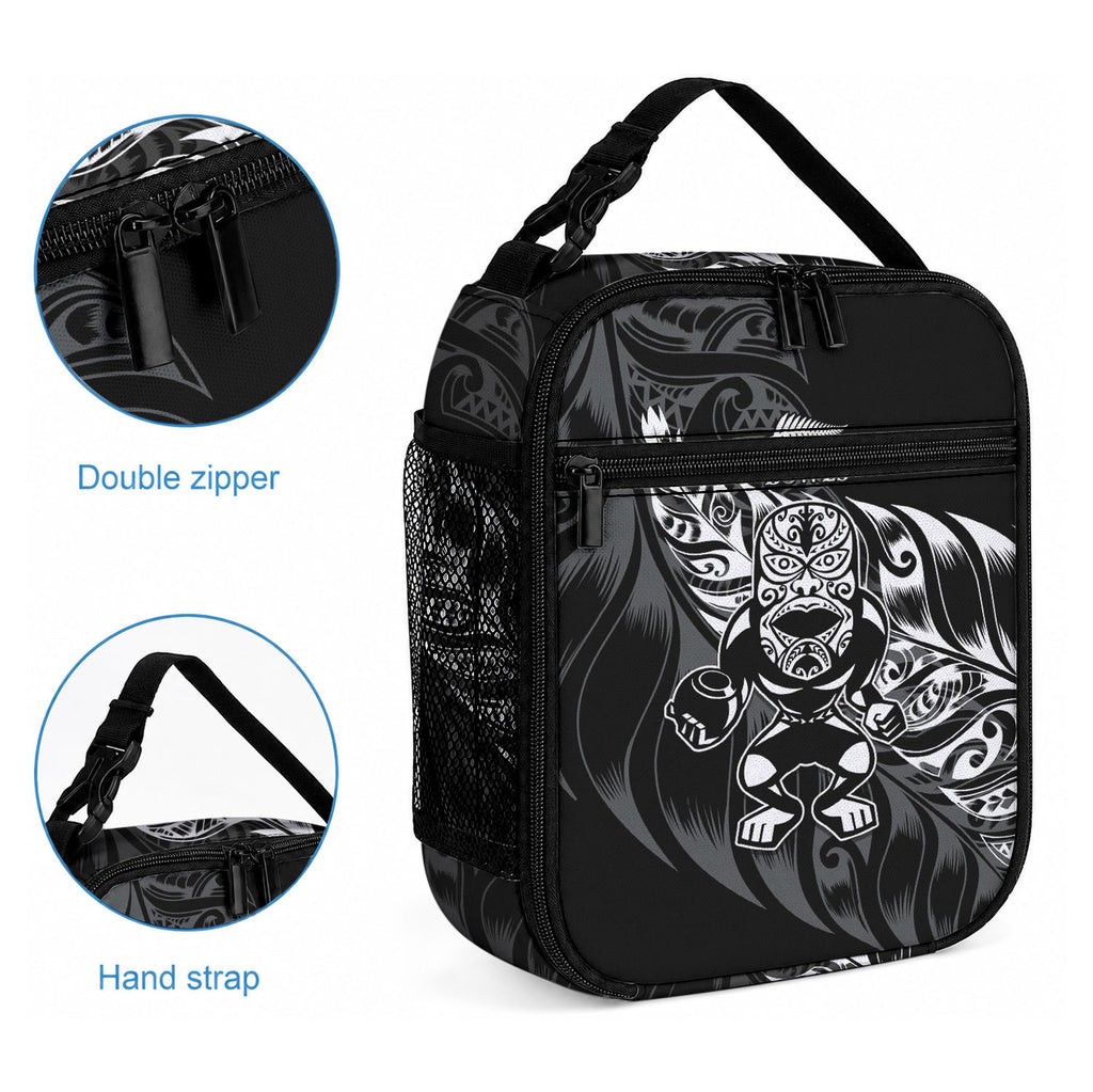 New Zealand Lawn Bowls Lunch Bag Black Maori Warrior Tribal Silver Fern