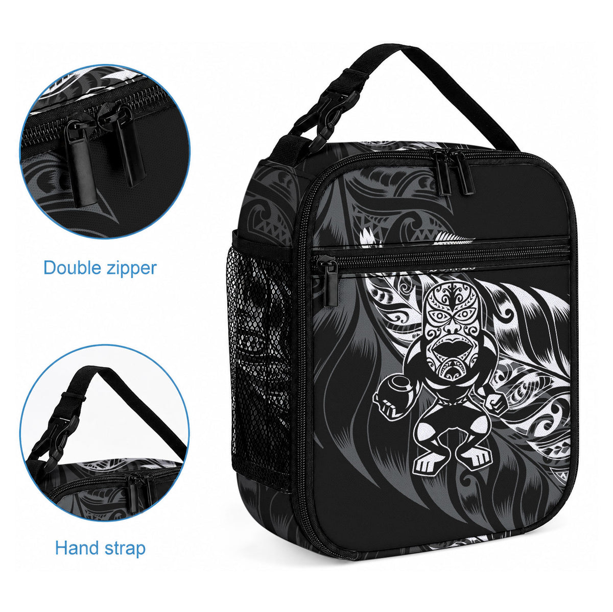 New Zealand Lawn Bowls Lunch Bag Black Maori Warrior Tribal Silver Fern