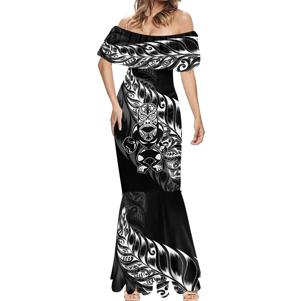 New Zealand Lawn Bowls Custom Mermaid Dress Black Maori Warrior Tribal Silver Fern - Aussie Hoodie