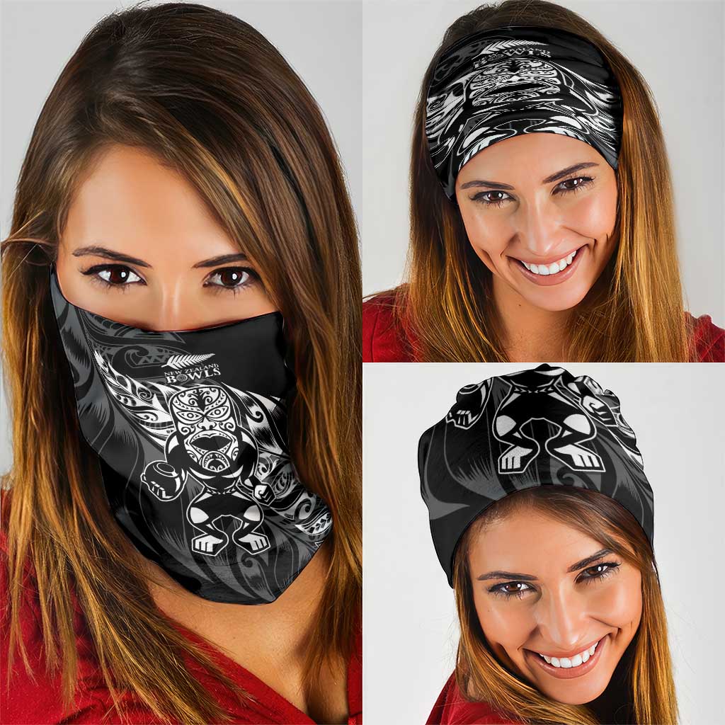 New Zealand Lawn Bowls Neck Gaiter Black Maori Warrior Tribal Silver Fern - Aussie Hoodie