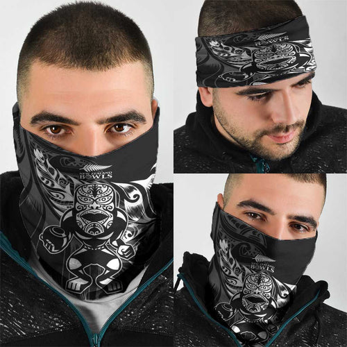 New Zealand Lawn Bowls Neck Gaiter Black Maori Warrior Tribal Silver Fern - Aussie Hoodie