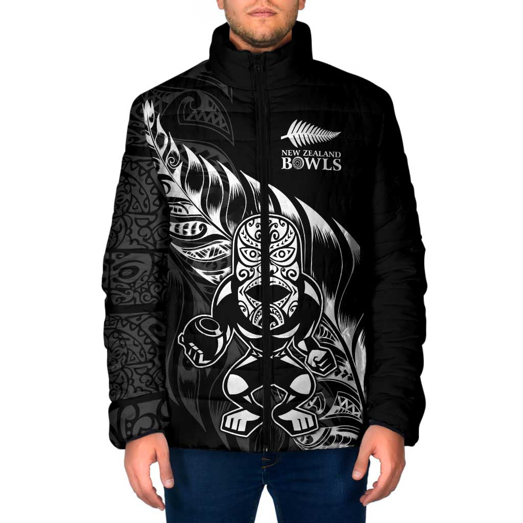 New Zealand Lawn Bowls Custom Padded Jacket Black Maori Warrior Tribal Silver Fern - Aussie Hoodie