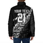 New Zealand Lawn Bowls Custom Padded Jacket Black Maori Warrior Tribal Silver Fern - Aussie Hoodie