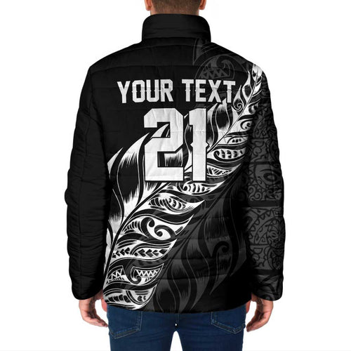 New Zealand Lawn Bowls Custom Padded Jacket Black Maori Warrior Tribal Silver Fern - Aussie Hoodie