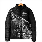 New Zealand Lawn Bowls Custom Padded Jacket Black Maori Warrior Tribal Silver Fern - Aussie Hoodie