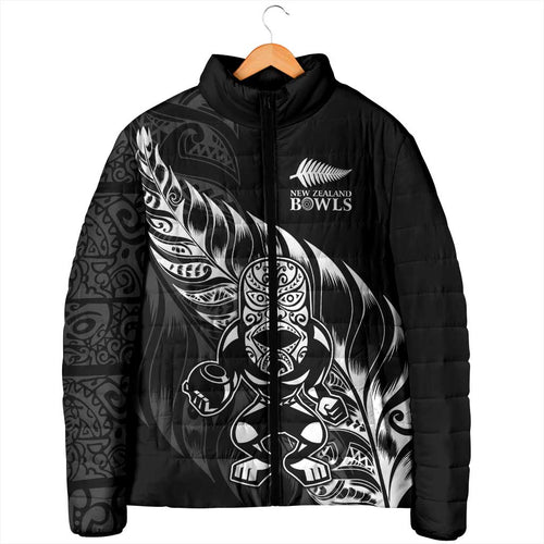 New Zealand Lawn Bowls Custom Padded Jacket Black Maori Warrior Tribal Silver Fern - Aussie Hoodie