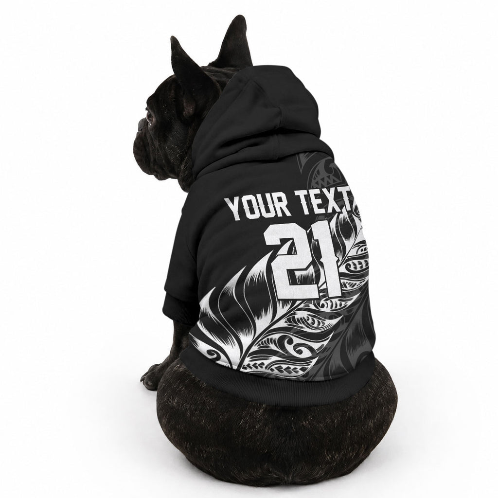 New Zealand Lawn Bowls Custom Pet Hoodie Black Maori Warrior Tribal Silver Fern