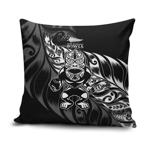 New Zealand Lawn Bowls Pillow Cover Black Maori Warrior Tribal Silver Fern - Aussie Hoodie
