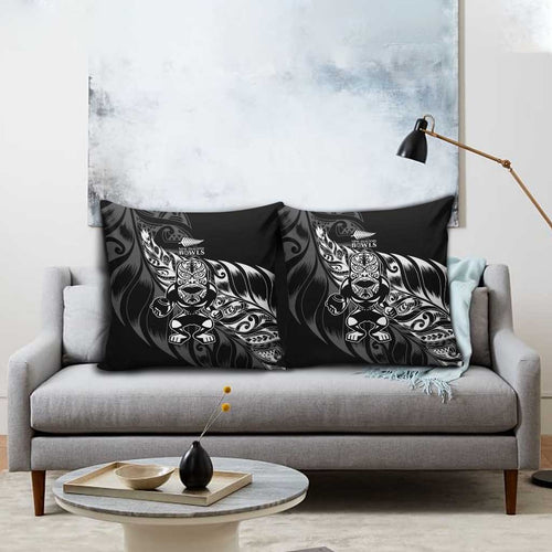 New Zealand Lawn Bowls Pillow Cover Black Maori Warrior Tribal Silver Fern - Aussie Hoodie