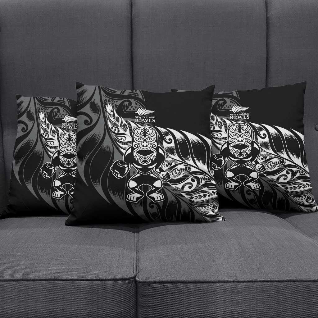 New Zealand Lawn Bowls Pillow Cover Black Maori Warrior Tribal Silver Fern - Aussie Hoodie