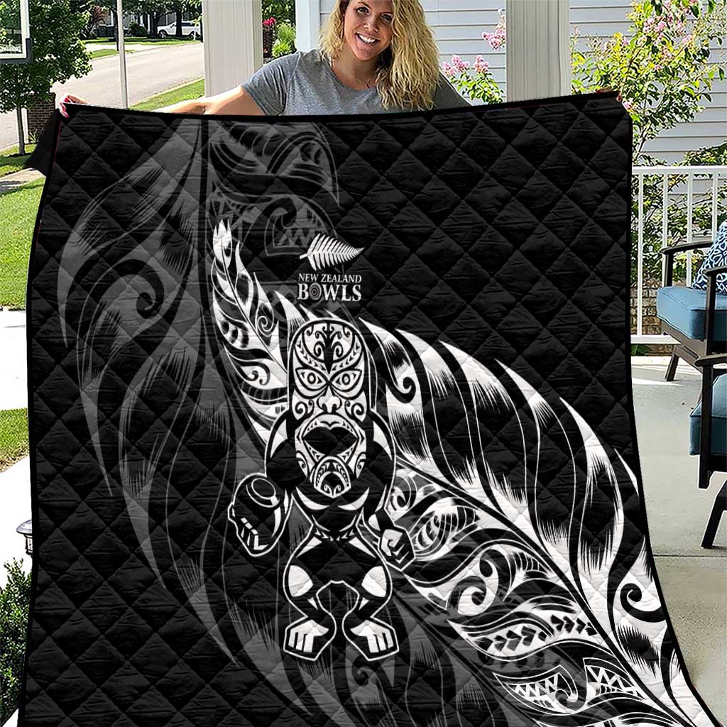 New Zealand Lawn Bowls Quilt Black Maori Warrior Tribal Silver Fern - Aussie Hoodie