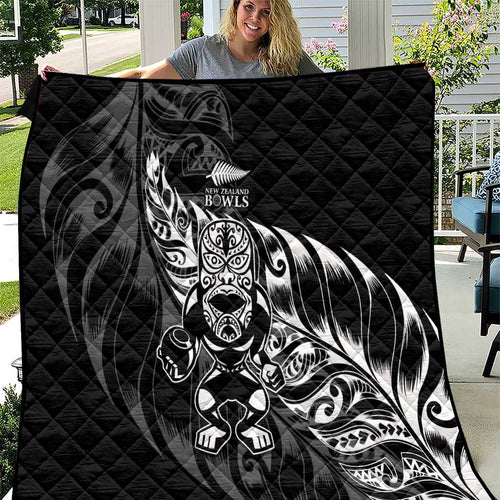 New Zealand Lawn Bowls Quilt Black Maori Warrior Tribal Silver Fern - Aussie Hoodie