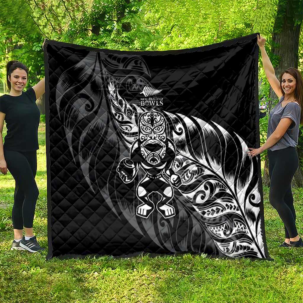 New Zealand Lawn Bowls Quilt Black Maori Warrior Tribal Silver Fern - Aussie Hoodie